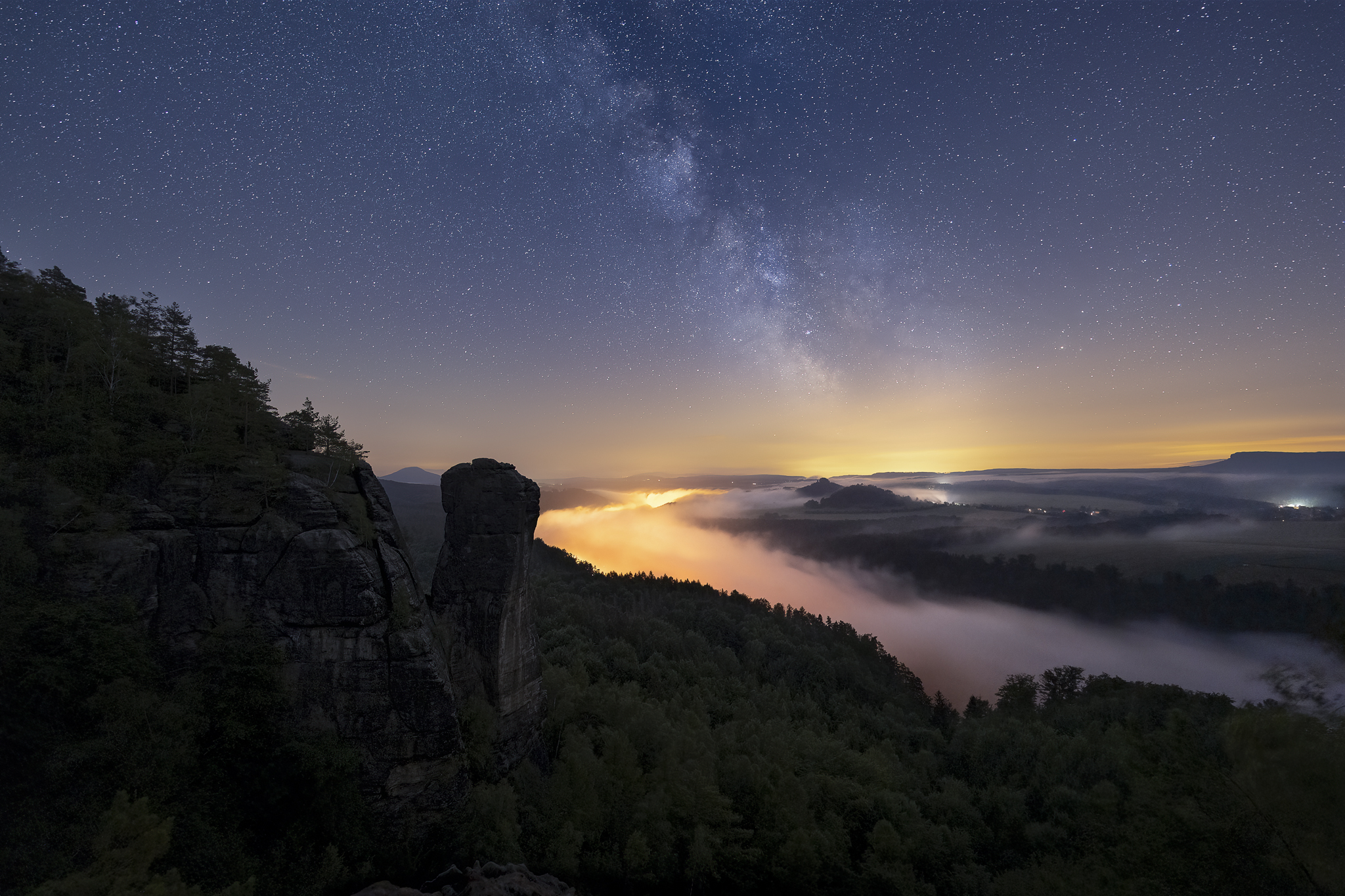 Milchstraße, Sterne, Nebel, Nacht, Elbsandstein
