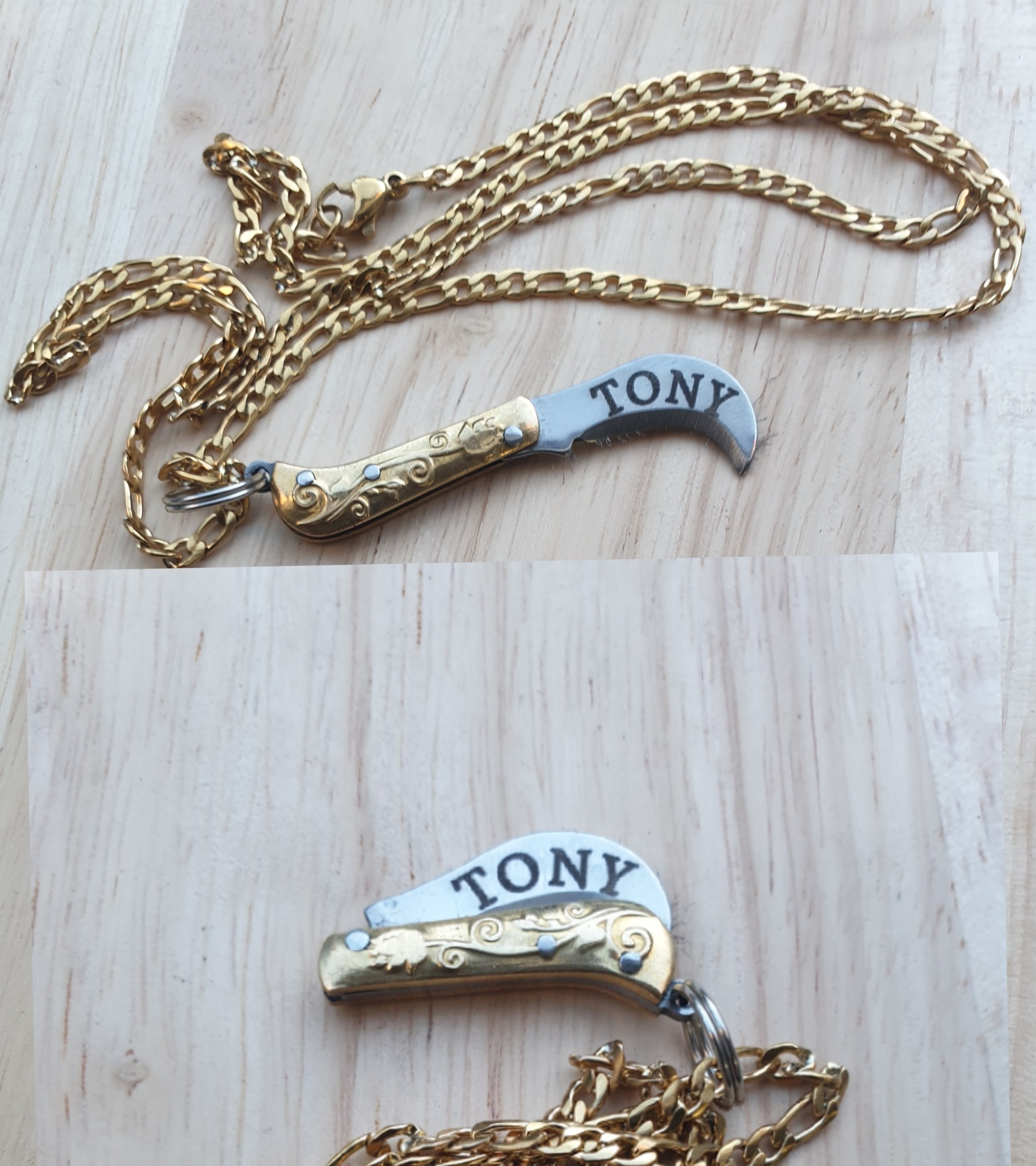 petite serpette ave chaine et gravure 