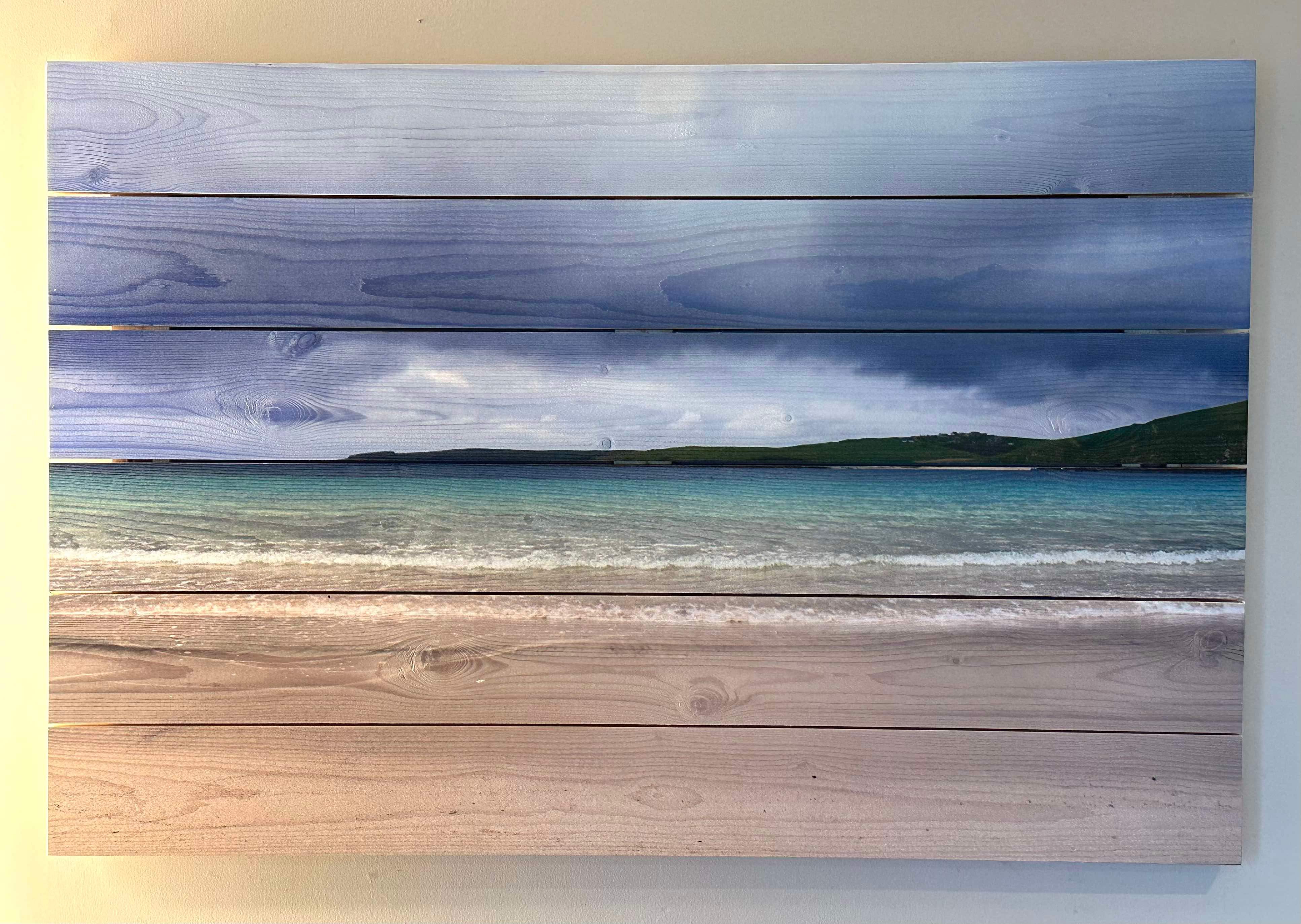 Storm Clouds Gather at Scousburgh Sands - Photo on Wood