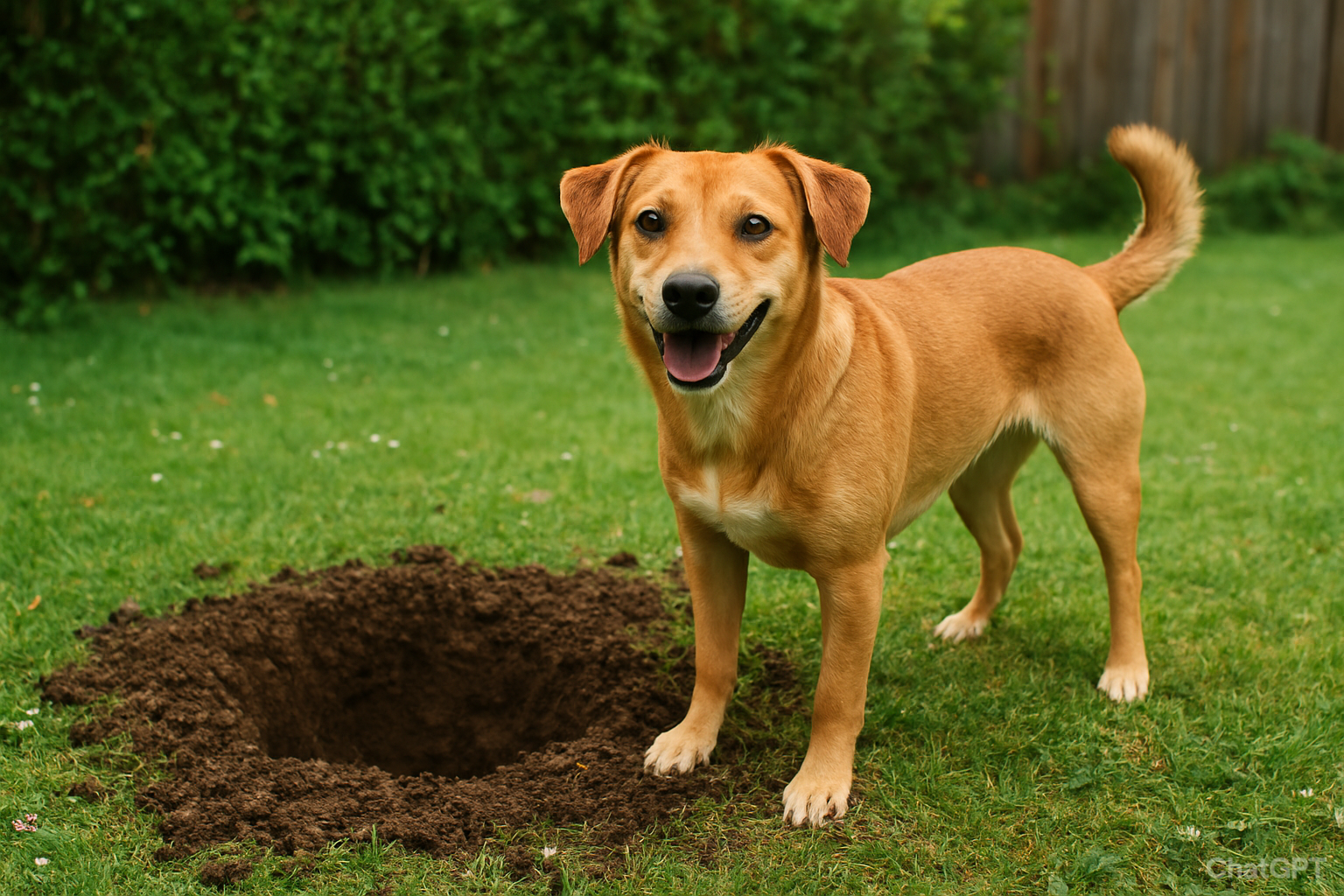 Hund buddelt im Garten