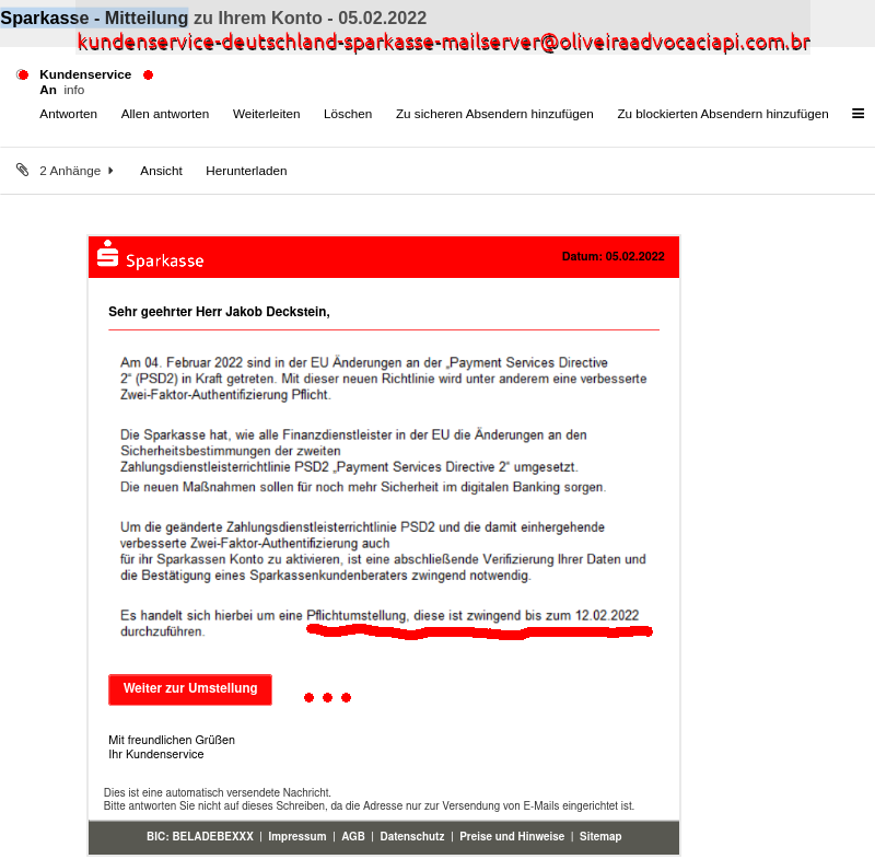 Phishing E-Mail der Sparkasse ...