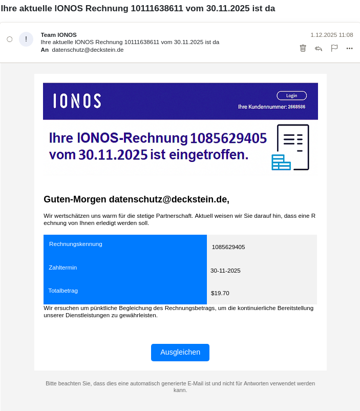 PHISHING MAIL Beispiel