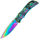 Lock Knife with Skull Design and Rainbow Finish