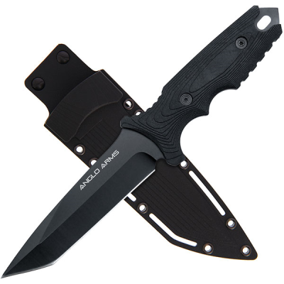 Anglo Arms Fixed Blade Knife 892 - All Black Knife with Rubber Handle and Plastic Sheath 