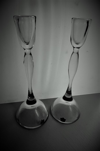 Pair of stunning 50s vintage iconic crystal Glass candle holders designed by Vicke Lindstrand  for Kosta