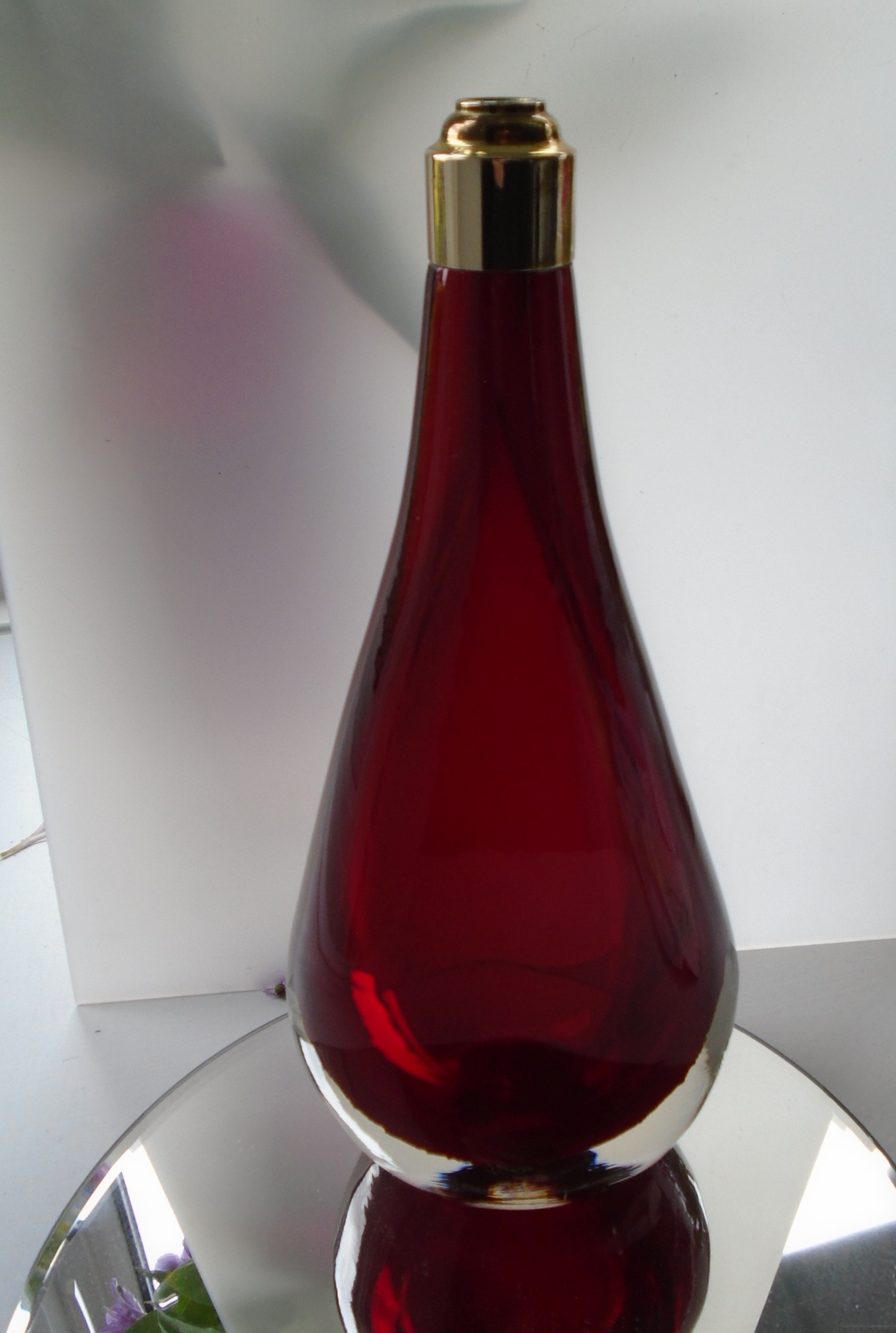  Vintage Whitefriars Glass Table Lamp Base in Ruby Encased in Clear