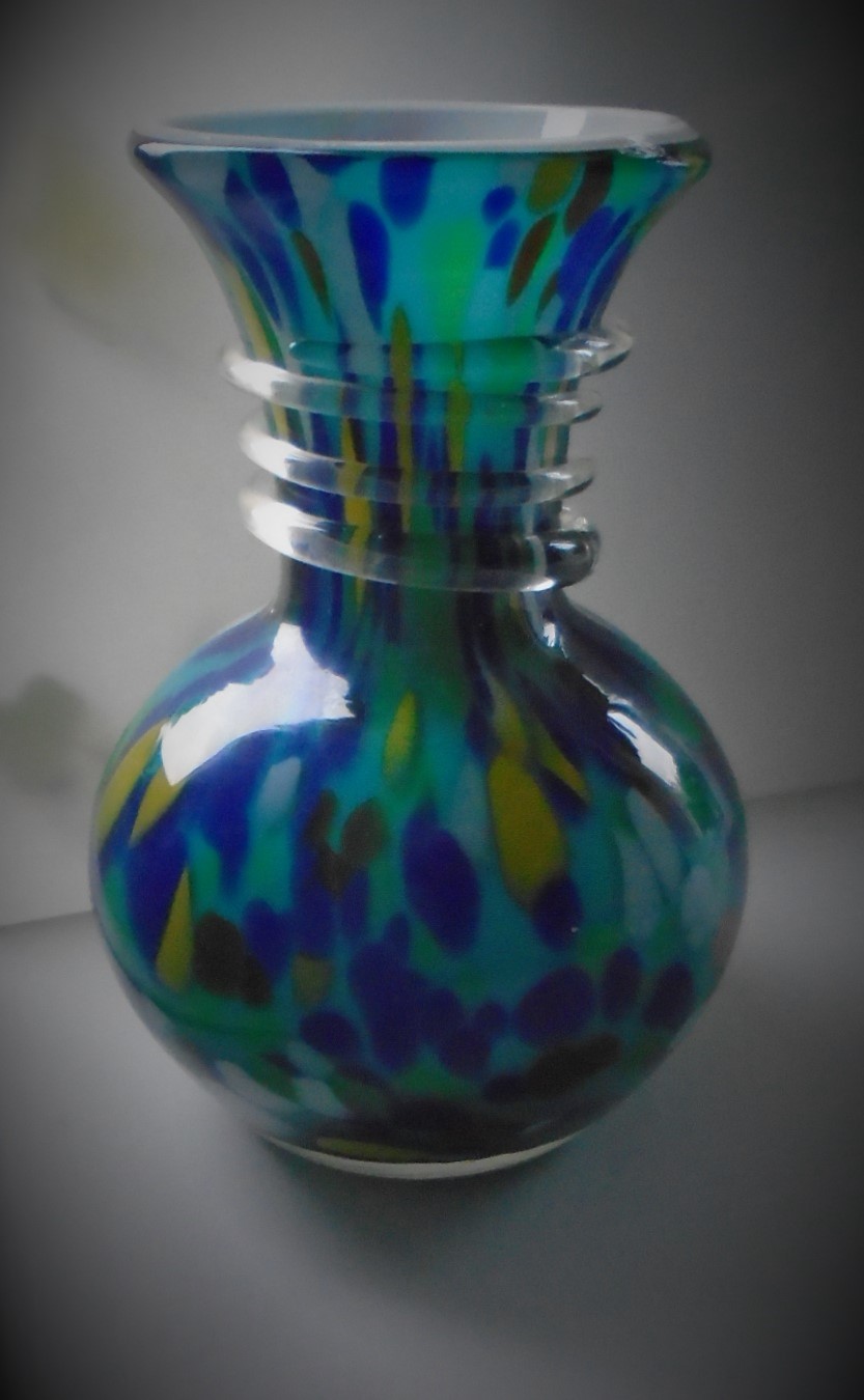 Vintage Bohemian Glass Splatter vase possibly by Frank Welz