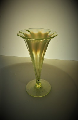 Charming small late Victorian Straw Opal Uranium footed vase