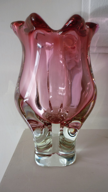 Stunning 70s Cranberry Czech Glass Vase by Josef Hospodka for Chribska