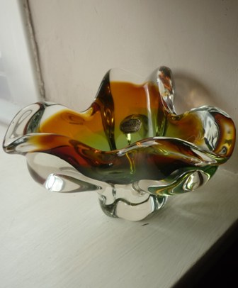 Small Sklo Union Chribska Glassworks Sommerso Bowl by Josef Hospodka circa 1970′s