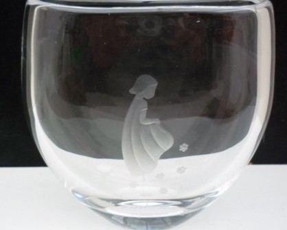 Orrefors Clear Glass Vase with engraving of a girl