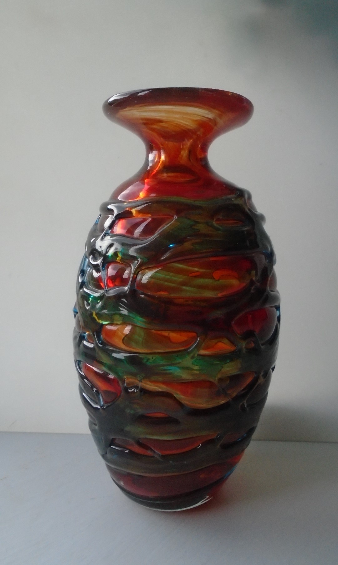  Stunning example of an 80s vintage Baluster Shape Mdina Trailed Glass Vase.