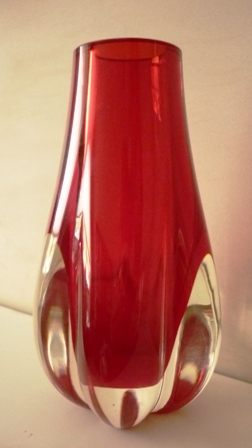Vintage Whitefriars Ruby " Elephants Foot" Glass Vase Pattern No 9727