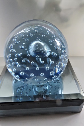 Whitefriars controlled bubble paperweight in Sky Blue Catalogue No. 9308
