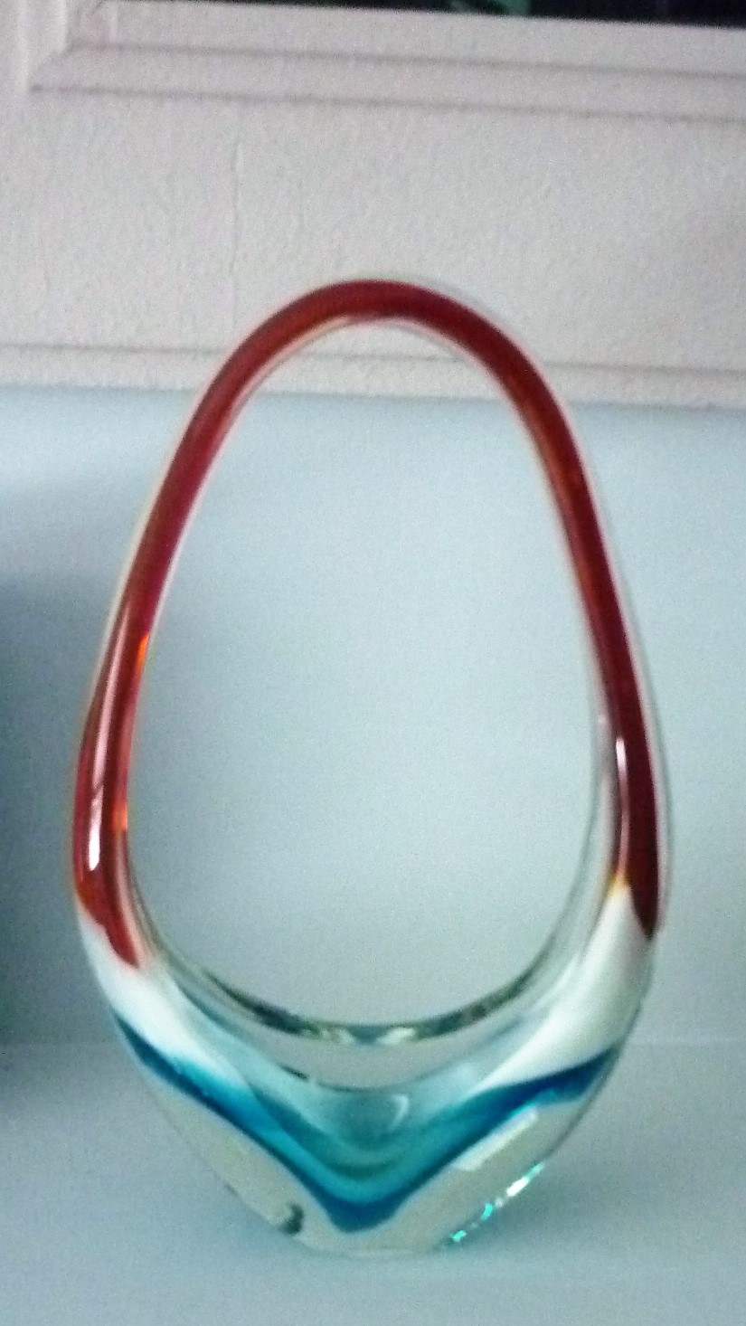 Vintage Murano Glass Basket with hooped handle.
