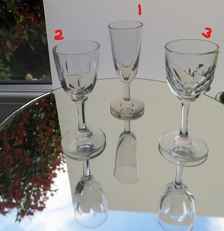 THREE  1860-1880 VINTAGE   GOOD CONDITION ANTIQUE VICTORIAN LIQUEUR GLASSES. 