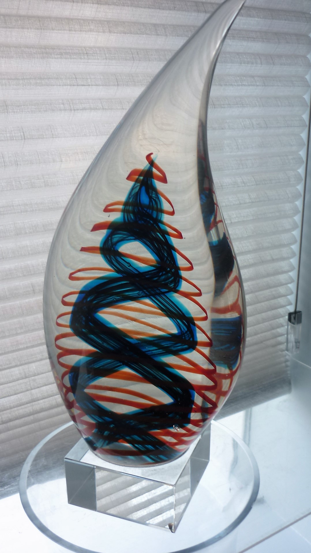 Stunning example of Czech Glass maker Adam Jabloski in the form of a tear drop glass sculpture.