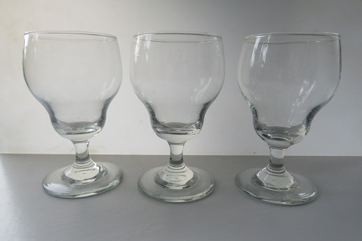 Three tulip shape bowl  clear wine glasses