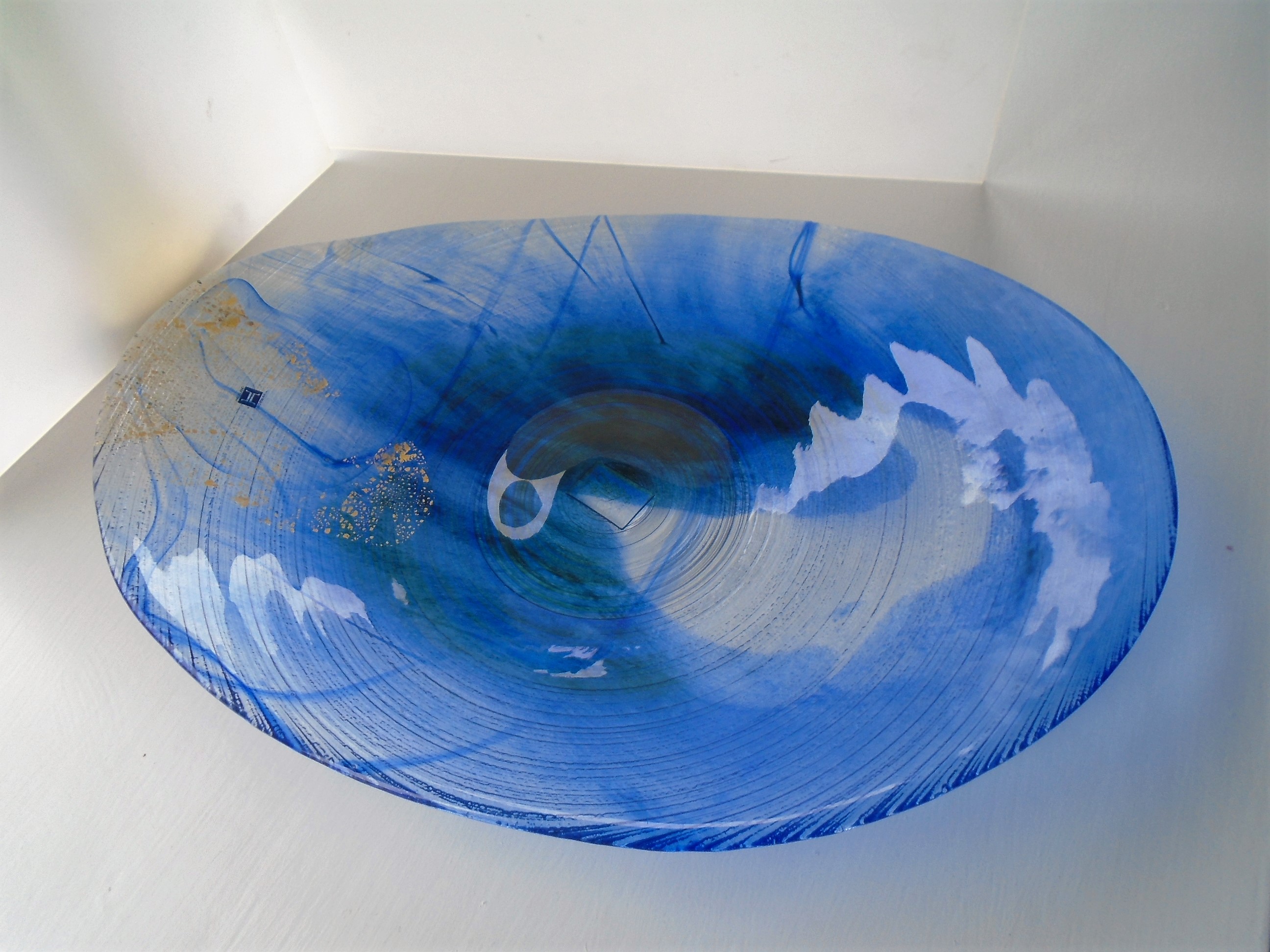 Offered for sale is a stunning example of Contemporary glass design in the form of a large oval bowl from Norwegian Maker Hadeland.  I am guessing that it is the work of Industrial Designer Lena Hansson.