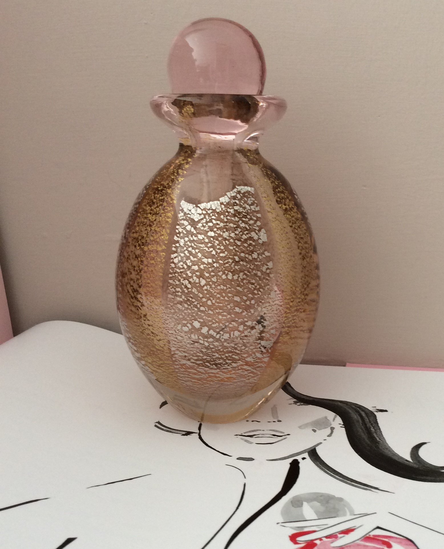 Murano Style Stunning Glass Perfume Bottle with Silver/Gold Inclusions