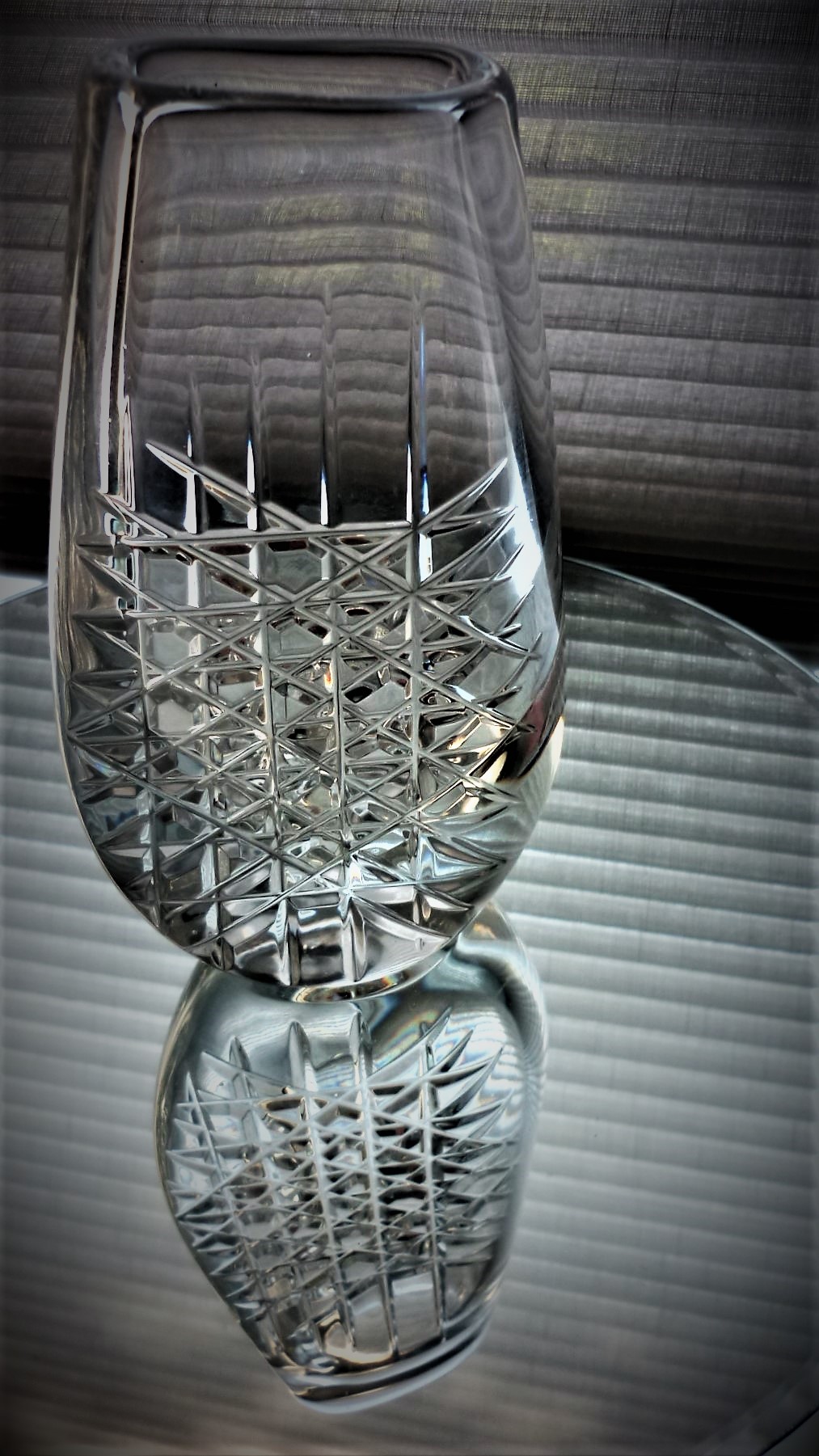 1960s  Ingeborg Lundin geometric  pattern  crystal glass vase from  Orrefors.