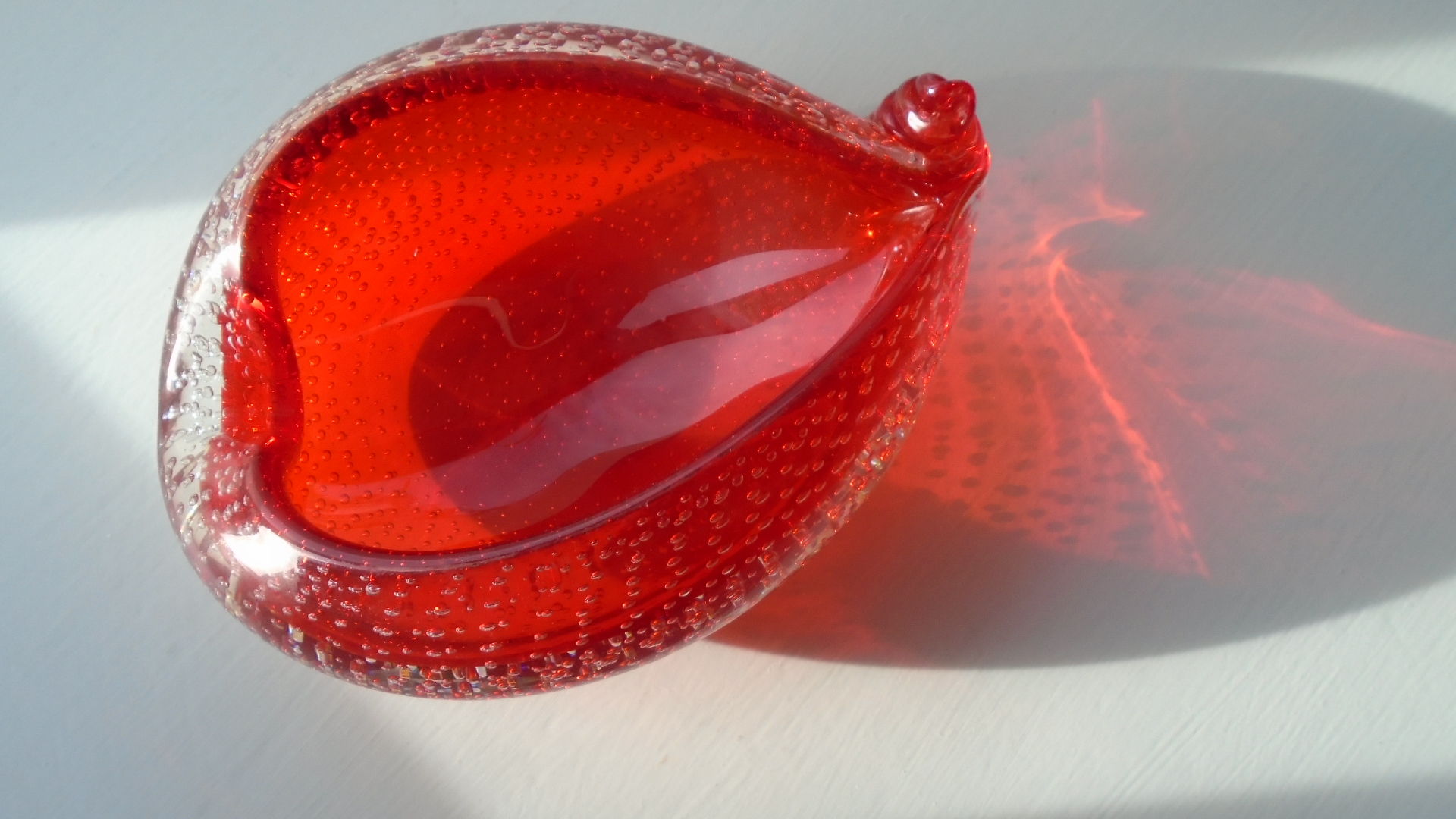 Vintage 60s MURANO Red Bullicante Glass Bowl Attributed to Archimedes Seguso
