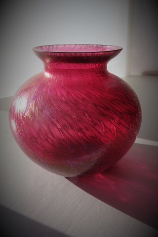 Royal Brierley Cranberry coloured Studio Pattern Glass Vase.