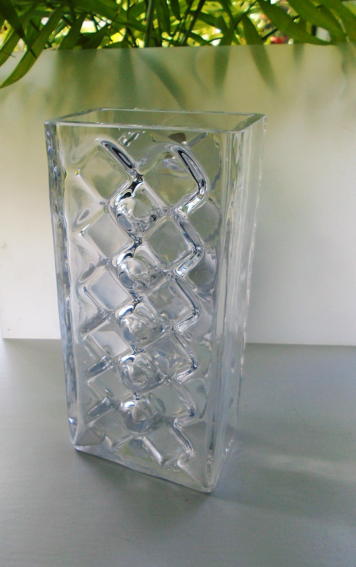 VINTAGE GERMAN WMF BLEIKRISTAL PRESSED CLEAR CRYSTAL GLASS VASE DESIGNED BY ERICH JACHMANN