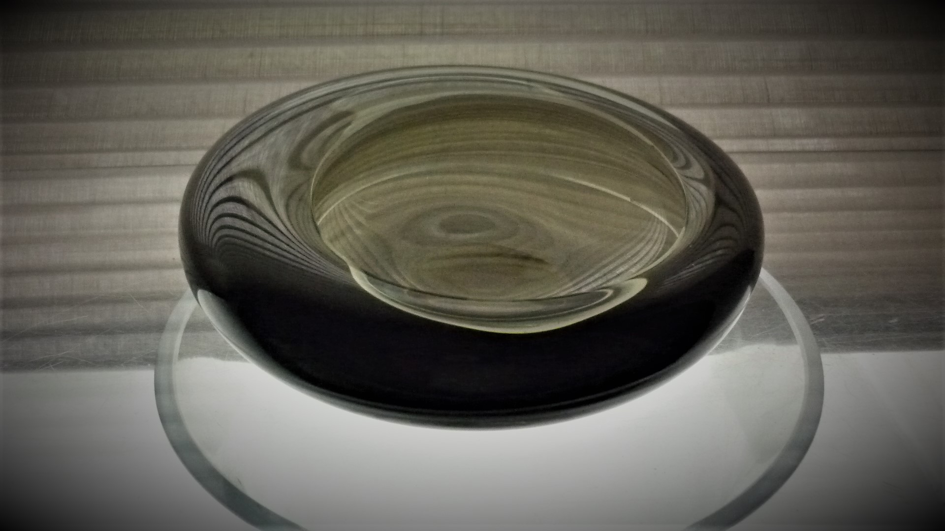 Superb example of a Holmegaard  vintage 1960 Per Lutken Dark grey asymmetrical glass bowl. 