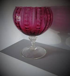 Stunning large vintage Murano/Empoli style cranberry glass ribbed stemmed Bowl.