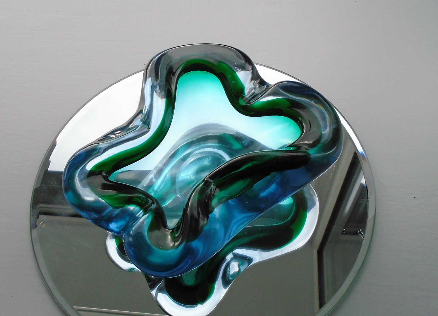  Vintage 1960s Murano Sommerso Blue/Green Ultraviolet Uranium Glass Geode Bowl 