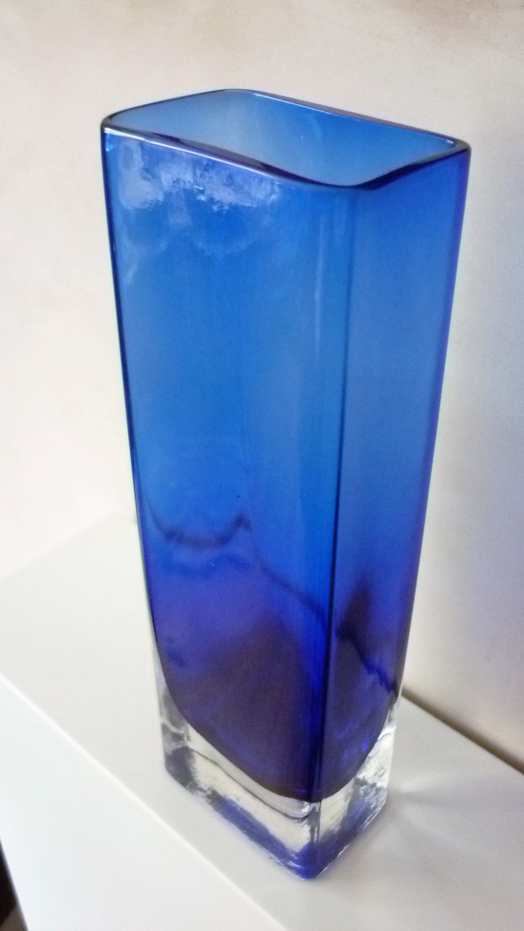 Lindshammar Rectangular Blue Glass vase by Gunnar Ander