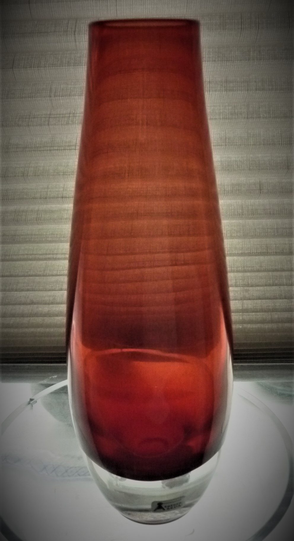 Aseda Glasbruk Swedish red and clear cased glass vase. 