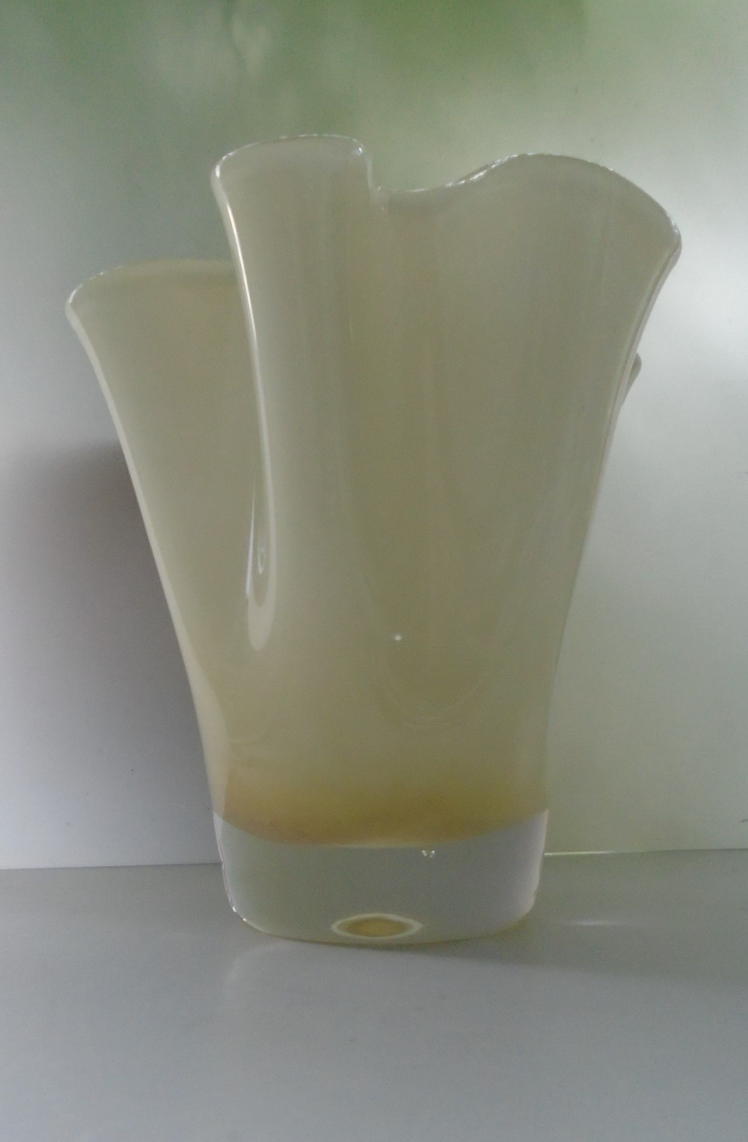  Exquisite cream coloured glass handkerchief vase, no makers mark but most likely from Polish Glass maker Krosno. 