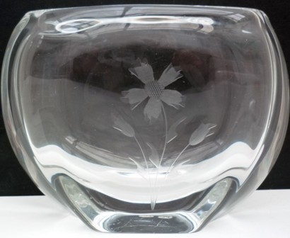 An engraved Scandinavian style glass vase. 
