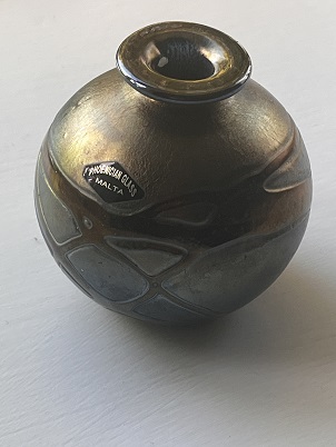  Beautiful iridescent ovoid glass bowl from Maltese maker Phoenician Glass.