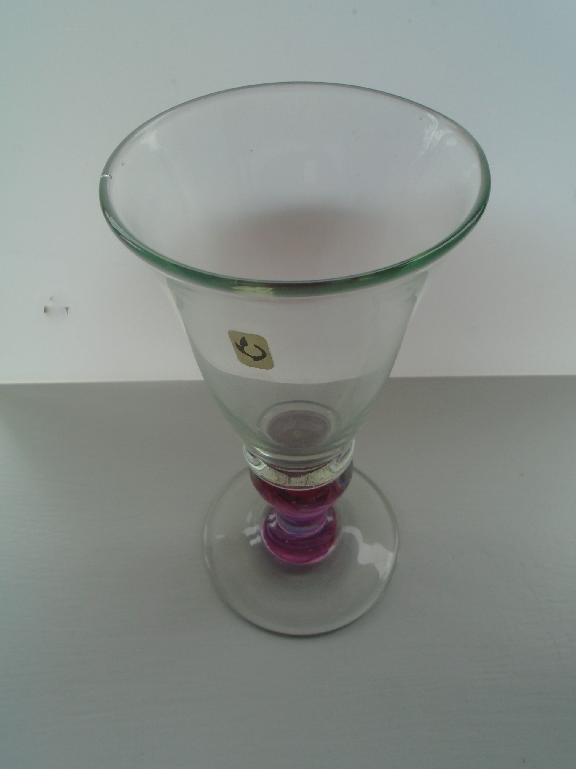 1970s vintage Isle of Wight Glass Goblet with coloured glass incusions within the clear  knop
