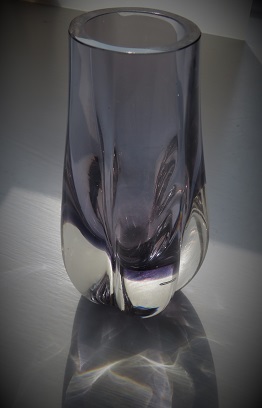 Vintage Whitefriars Lobed Glass Vase designed by Geoffrey Baxter in the sort after lilac Colourway