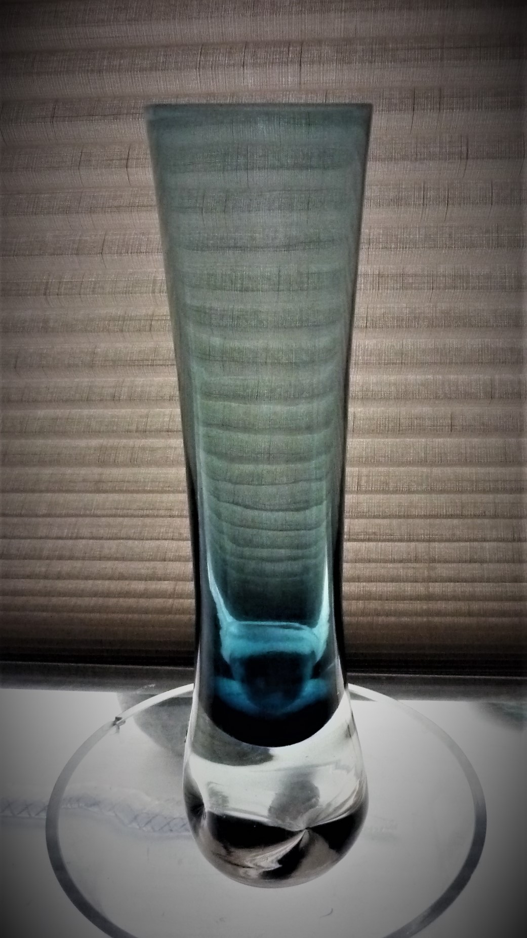 Aseda Glasbruk Swedish blue and clear cased glass vase. Pattern number 4807 
