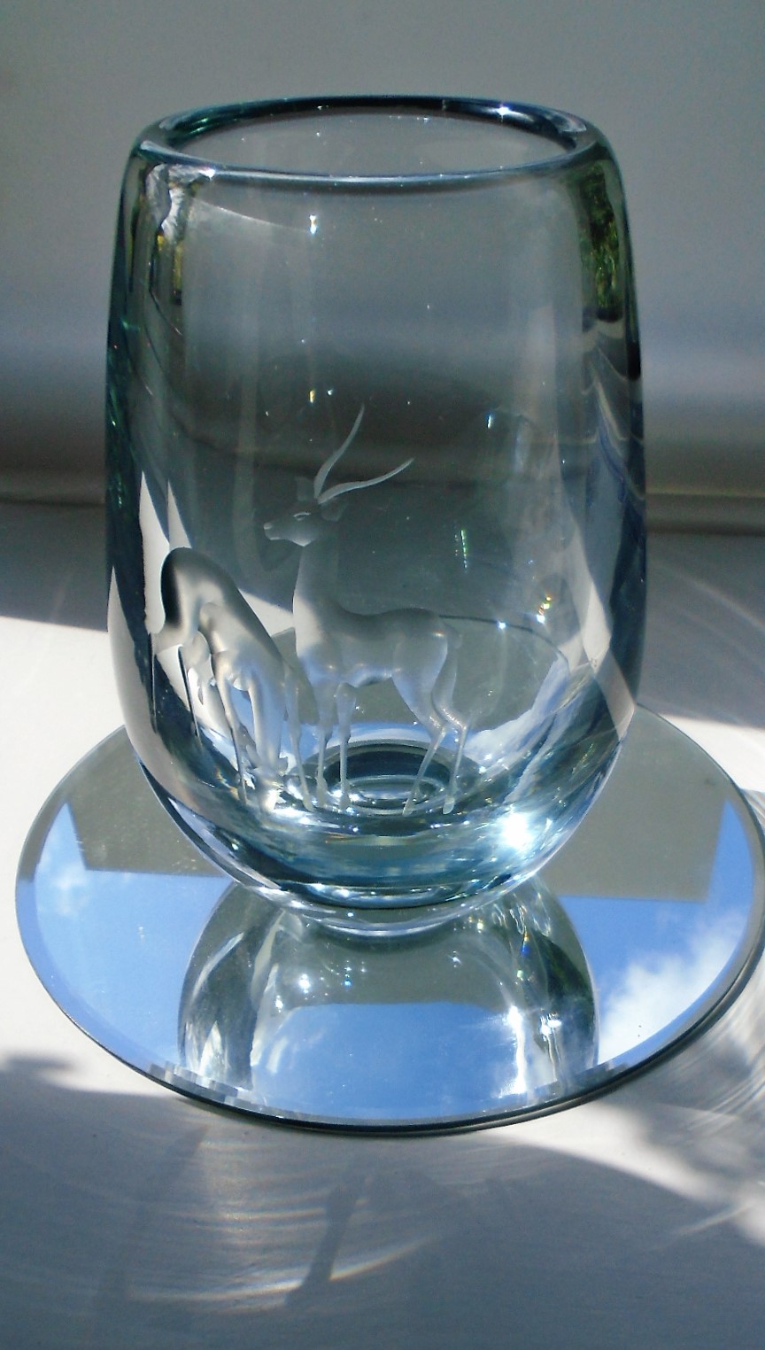 Outstanding example of a Vintage Scandinavian Engraved Glass Vase. 