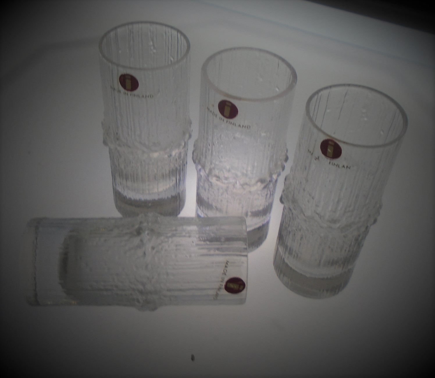 Set of 4 matching good condition VINTAGE SCANDINAVIAN IITTALA  'NIVA' SCHNAPPS GLASSES DESIGNED BY TAPIO WIRKKALA in the 1960s.