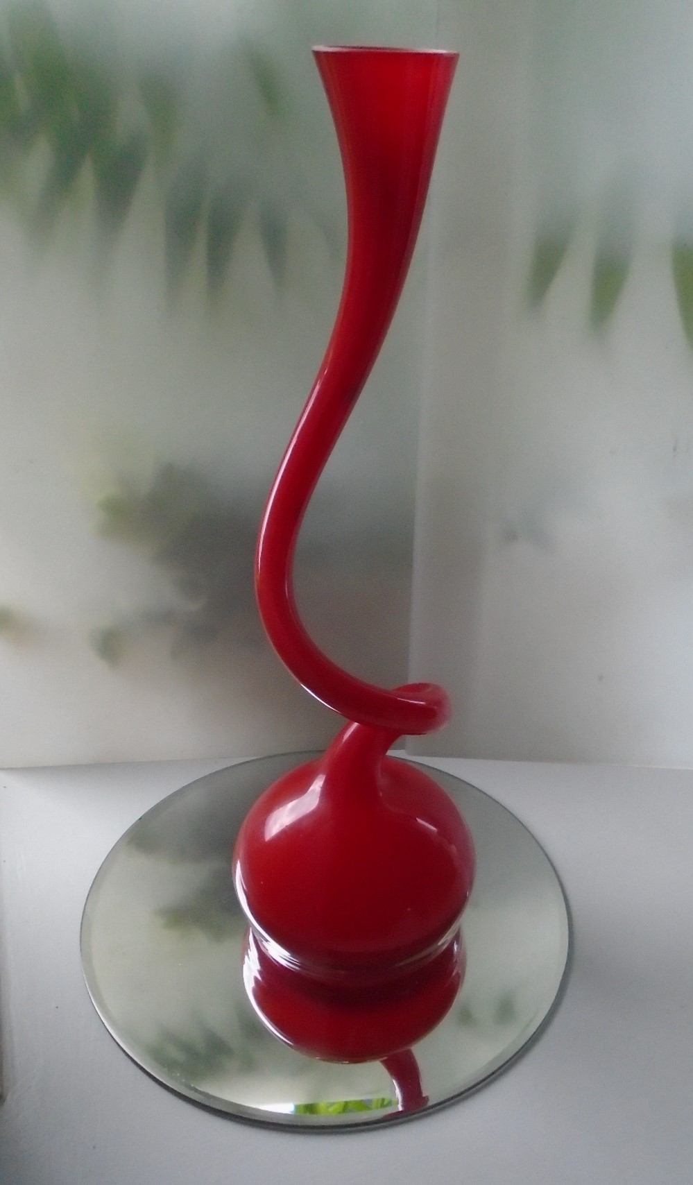 Danish Glass Ware in the form of this Large handmade and individual formed Britt Bonnesen Glass “Swing” Vase 