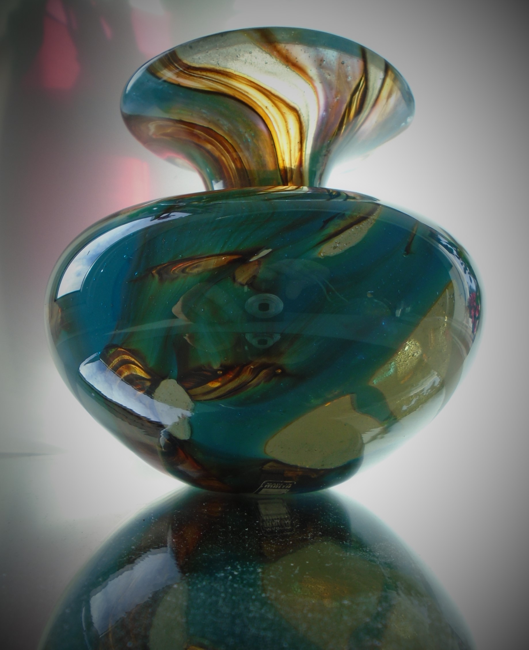 Vintage 80s Mdina Tigers Eyes Pattern Glass Vase.