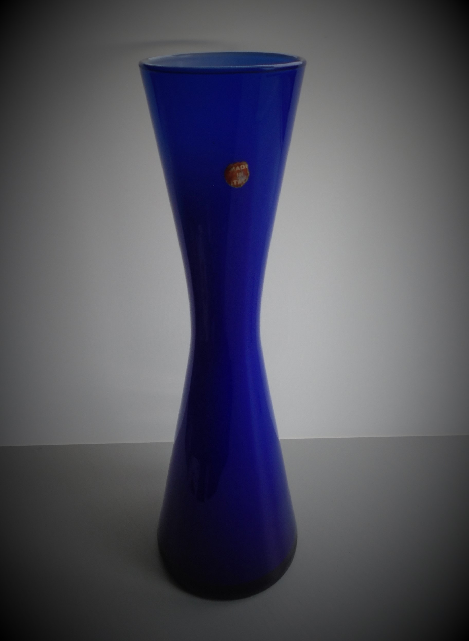  Vintage 60s Italian Empoli Blue Glass waisted vase 