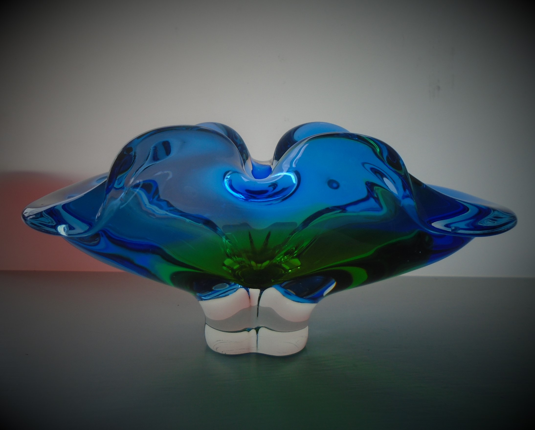 Offered for sale is what I believe to be a stunning   60S VINTAGE  BLUE  AND  GREEN GLASS FROM CZECH MAKER CHRIBSKA AND POSSIBLE DESIGNED BY JOSEPH HOSPODKA 