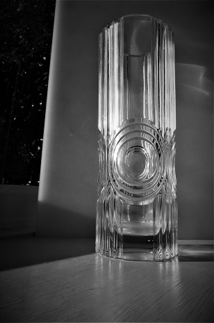  60s/70s Czech Sklo Union Pressed clear glass vase possibly by Rudolf Jurnik Approx.25.8cms in ht with a rim diameter of 9.4cms and an unpacked weight of 1947grms
