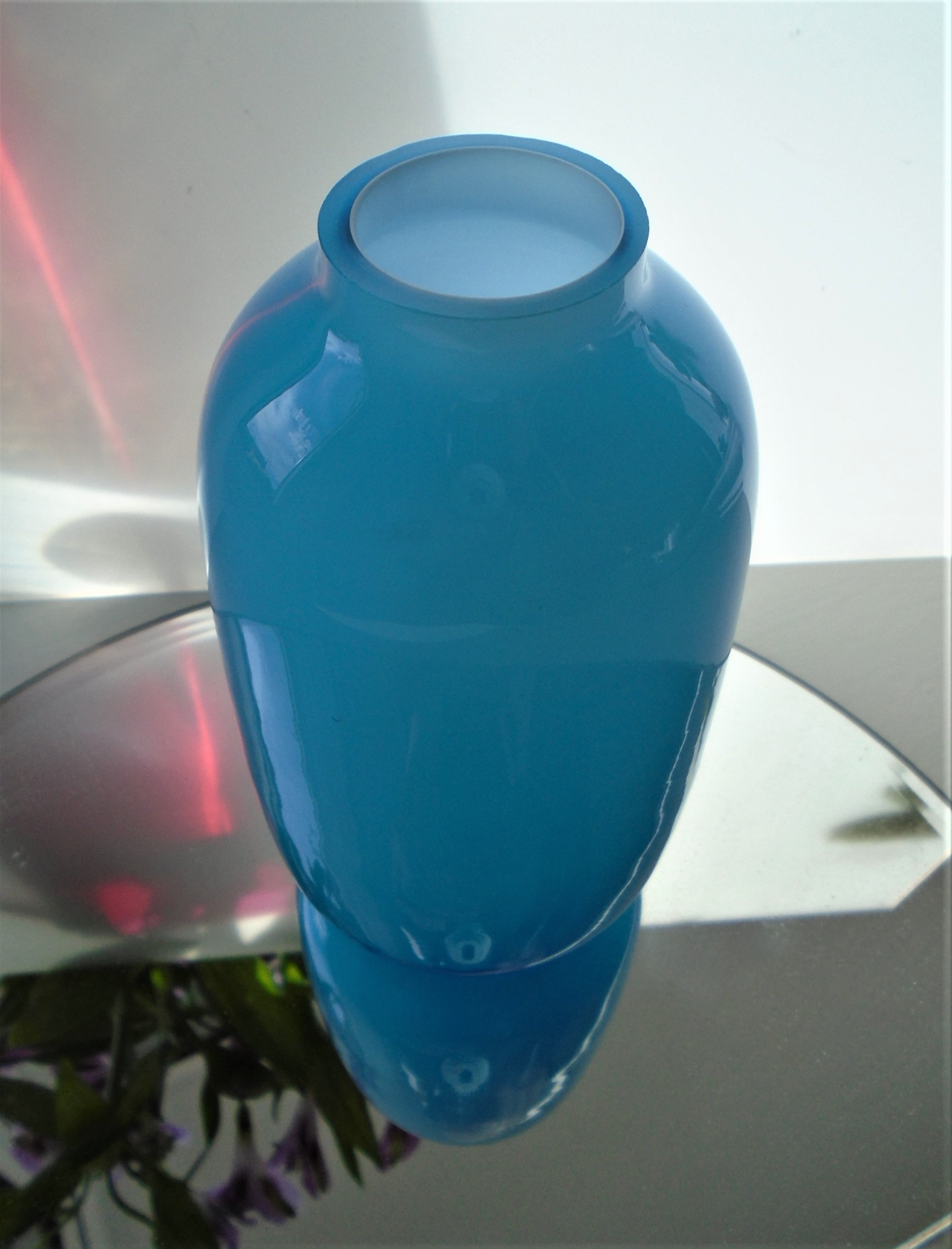 Empoli Style Sky Blue Glass Vase with White Glass Lining.