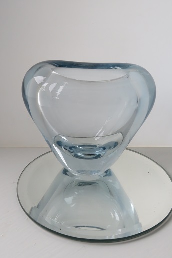 Iconic 1958 vintage PER LUTKEN HOLMEGAARD MINUET  glass vase in aqua.