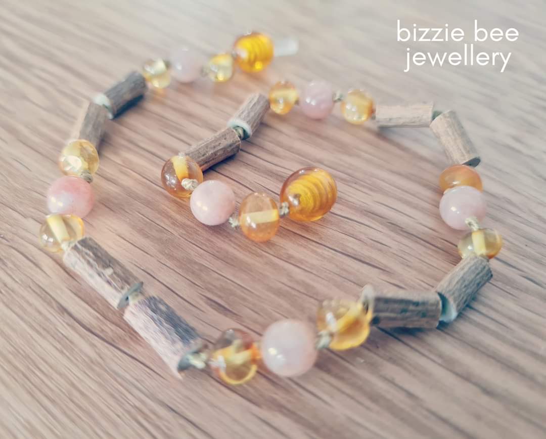 Colic and digestive support Hazelwood, Baltic amber and sunstone anklet - Handmade