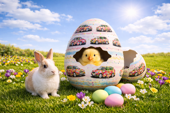 Küken im Osterei zu Ostern im Parkhaus Karlsruhe H